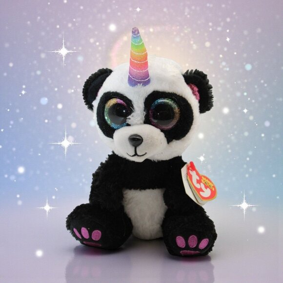 Ty Other - Ty Beanie Boos Paris Panda Plush Unicorn Horn Birthday March 12 Sparkly Eyes Toy